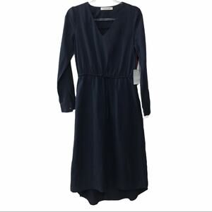 the good jane Madison Navy Blue Long Shirt Dress Prairie Modest Lined - M (6- 8)
